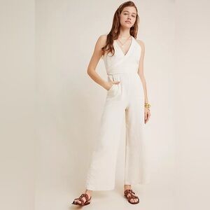 Anthropologie Demi Textured Surplice Jumpsuit Ivory Size 6